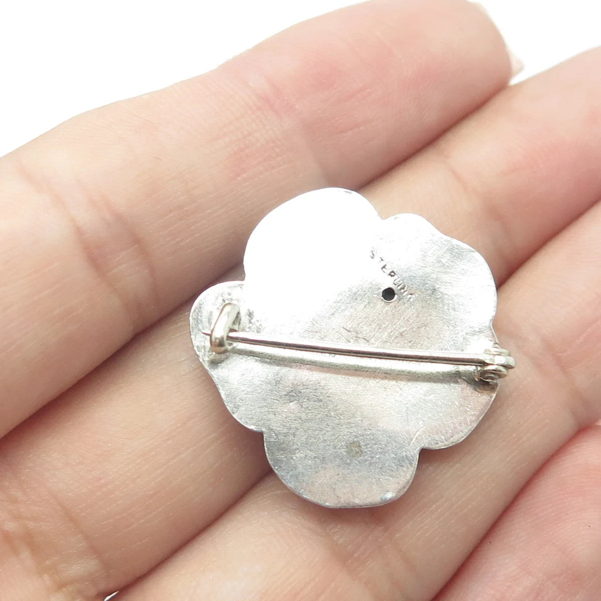 925 Sterling Silver Antique Art Deco Tropical Floral Hollow Pin Brooch