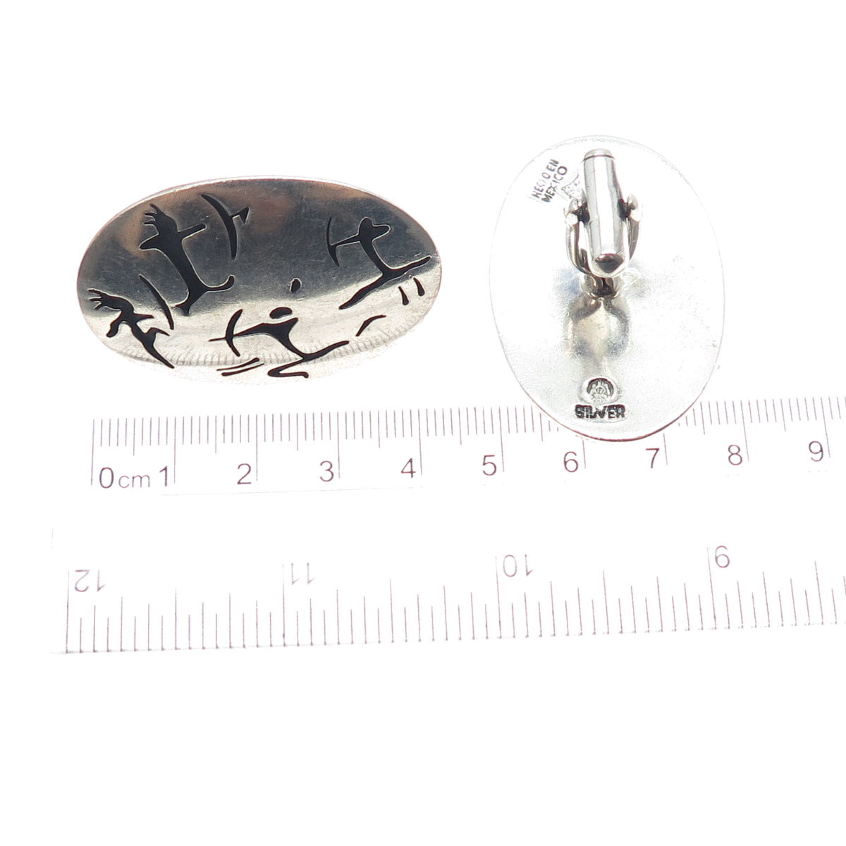 ANTONIO PINEDA 970 Silver Vintage Mexico Tribal Warriors Oxidized Cufflinks