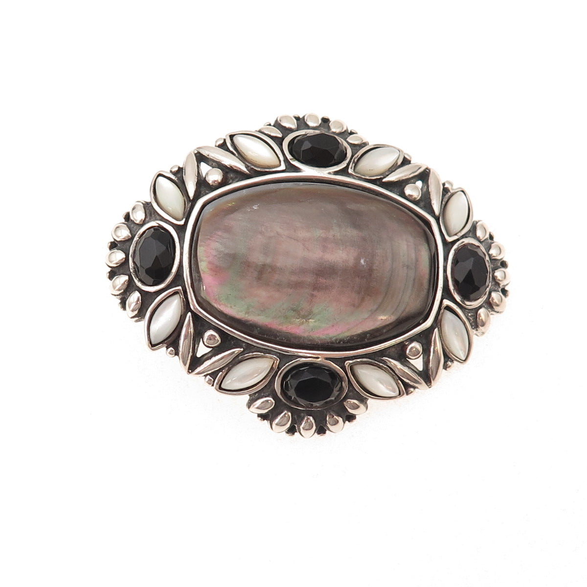 Carolyn Pollack Sterling Vintage Real MOP Abalone Shell Black Onyx Slide Pendant