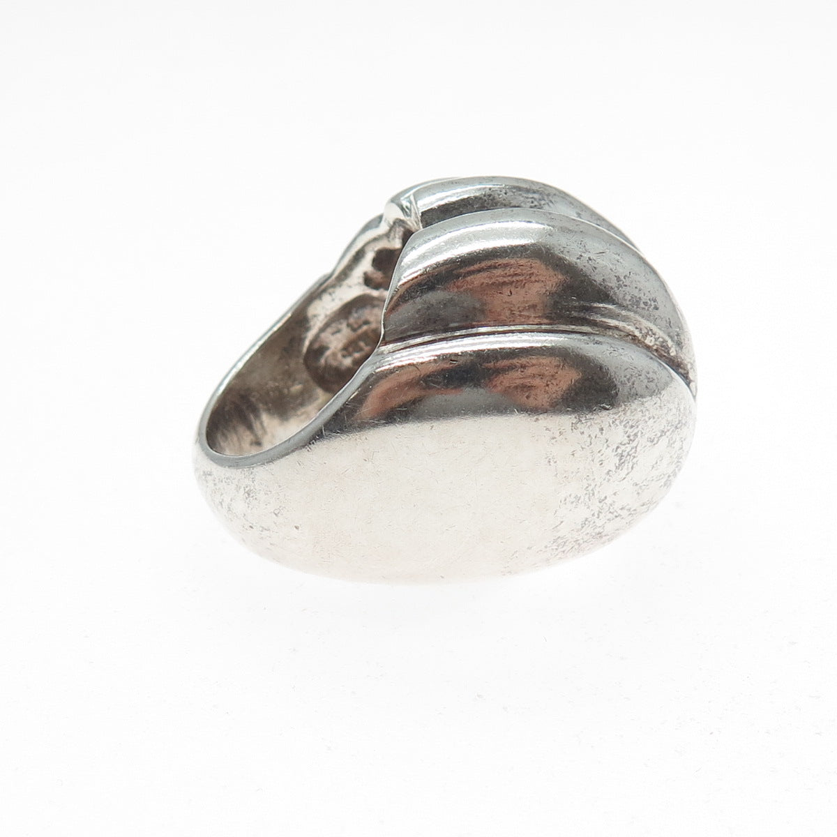 925 Sterling Silver Vintage Modernist Ribbed Dome Oxidized Ring Size 8.5