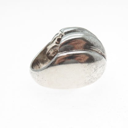 925 Sterling Silver Vintage Modernist Ribbed Dome Oxidized Ring Size 8.5