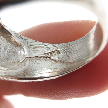 925 Sterling Silver Vintage Modernist Ribbed Dome Oxidized Ring Size 8