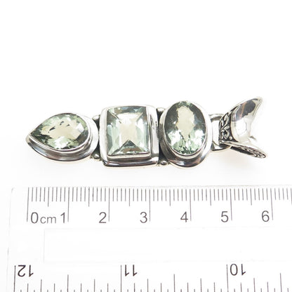 925 Sterling Silver Vintage Real Green Amethyst Gemstone Pendant