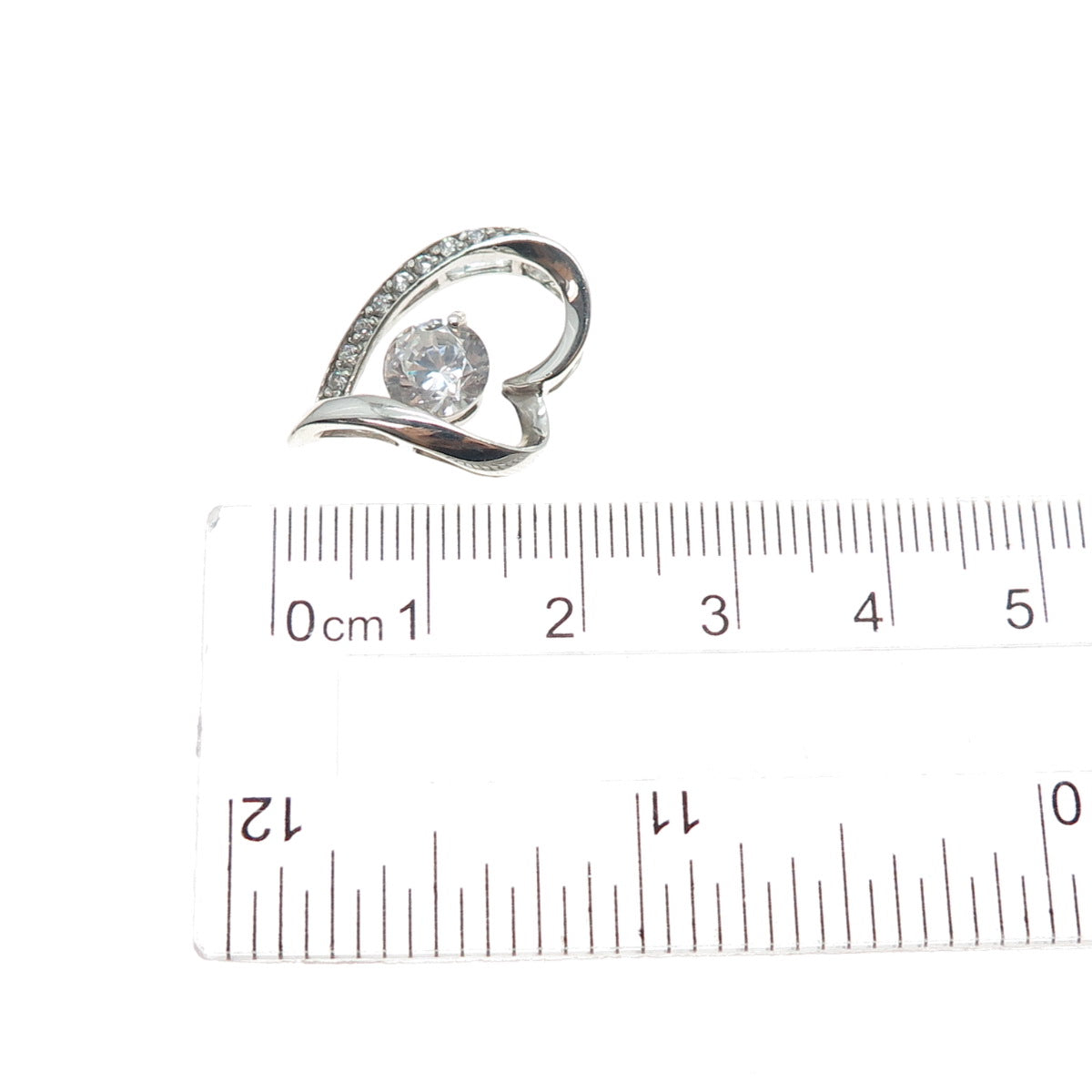 925 Sterling Silver Round-Cut C Z Heart Mini Slide Charm Pendant