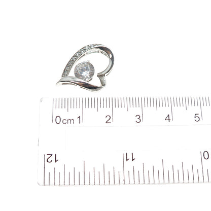 925 Sterling Silver Round-Cut C Z Heart Mini Slide Charm Pendant