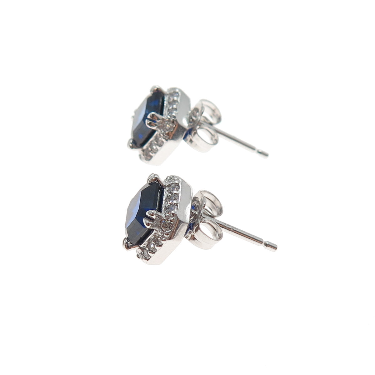 925 Sterling Silver Lab-Created Sapphire & C Z Stud Earrings