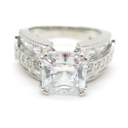 925 Sterling Silver Princess-Cut Round-Cut & Emerald-Cut Shaped C Z Ring Size 5