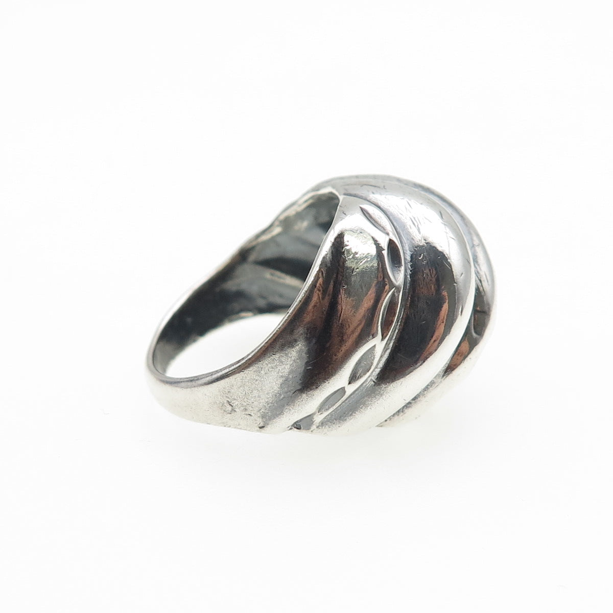 925 Sterling Silver Vintage Modernist Ribbed Dome Oxidized Ring Size 7