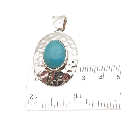 SHUBE 925 Sterling Silver Vintage Real Turquoise Hammered Charm Pendant