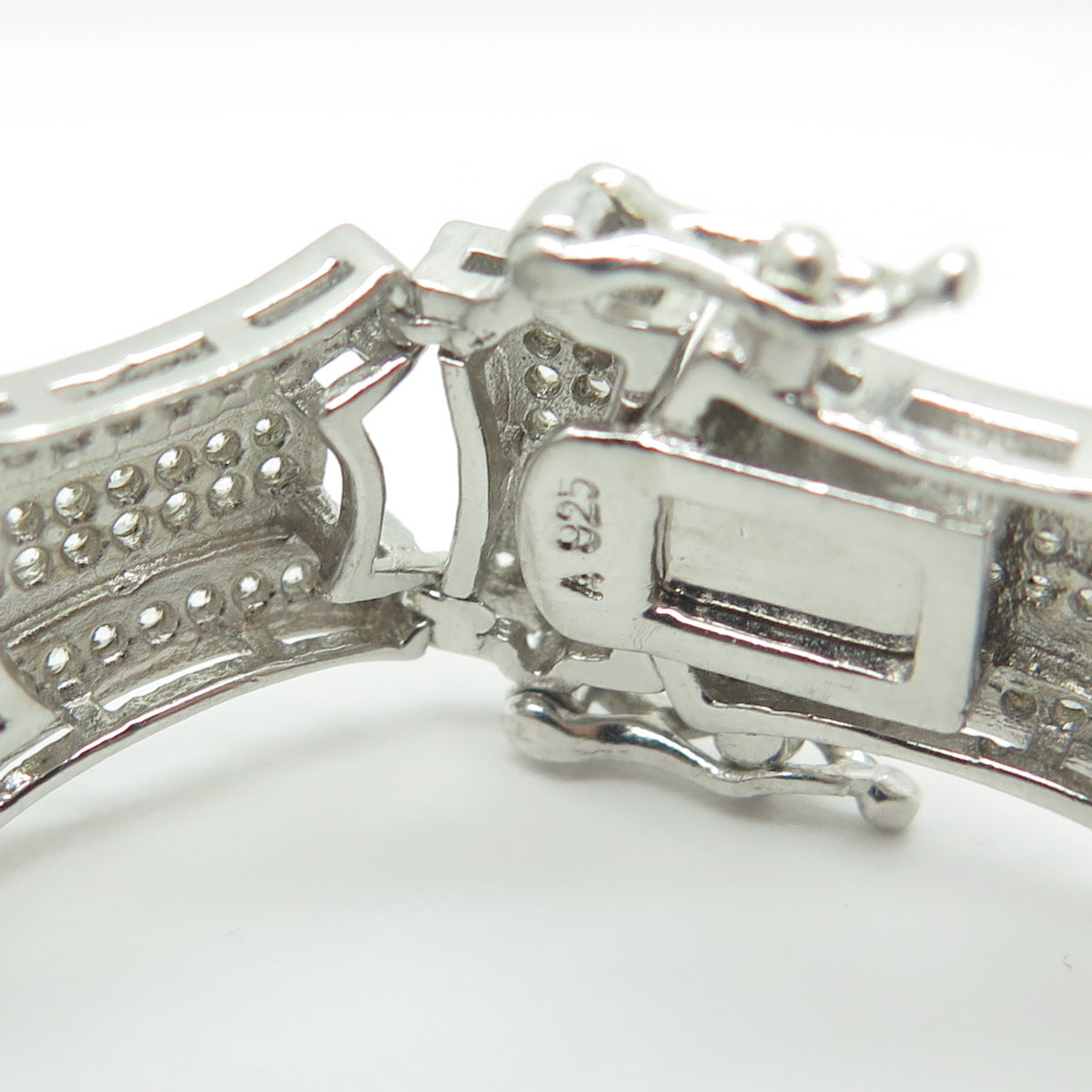 925 Sterling Silver Pave C Z Modernist Link Bracelet 8.25"