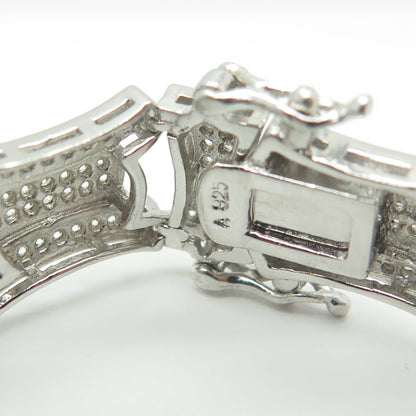 925 Sterling Silver Pave C Z Modernist Link Bracelet 8.25"