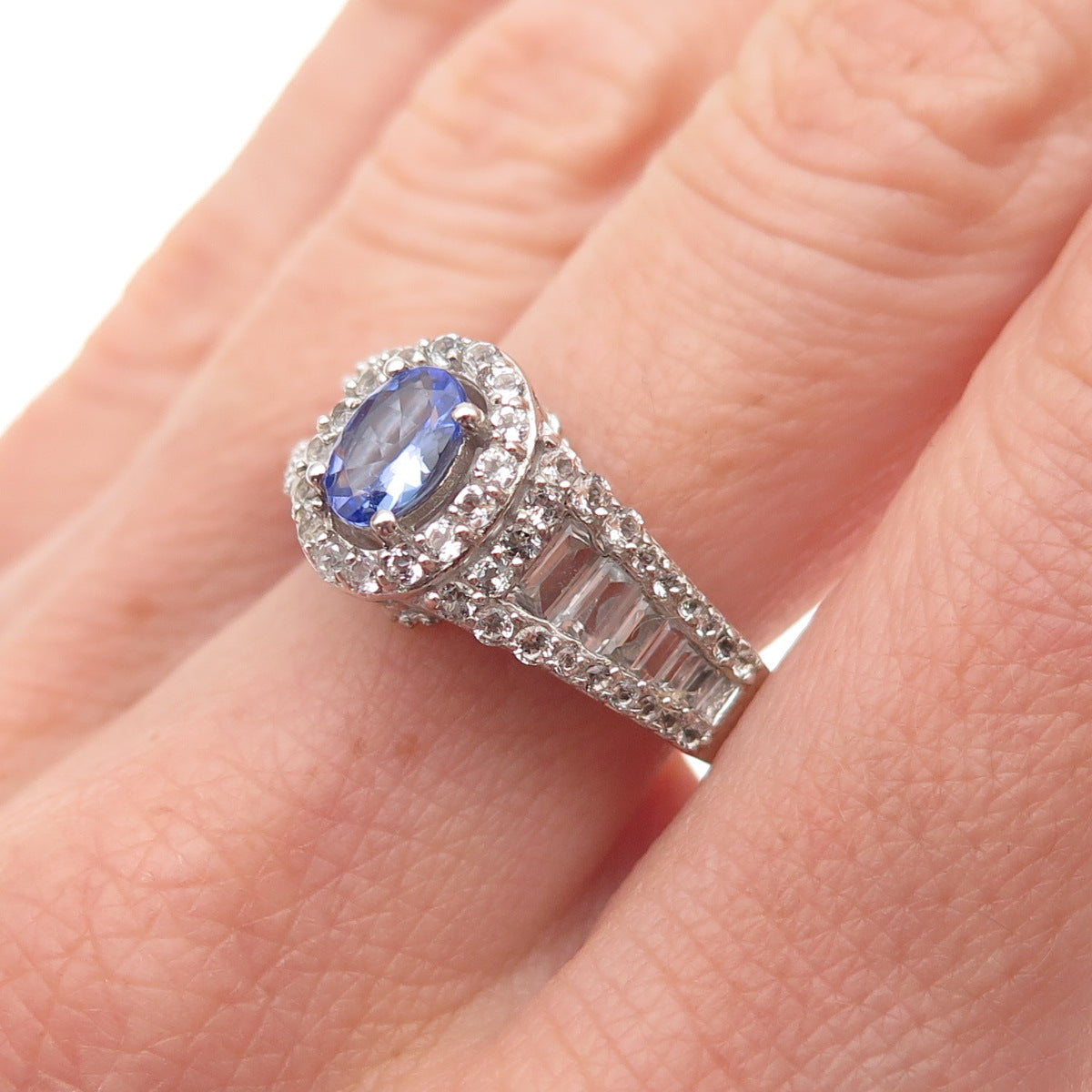 Chuck Clemency 925 Sterling Silver Real Tanzanite & White Topaz Ring Size 8.25