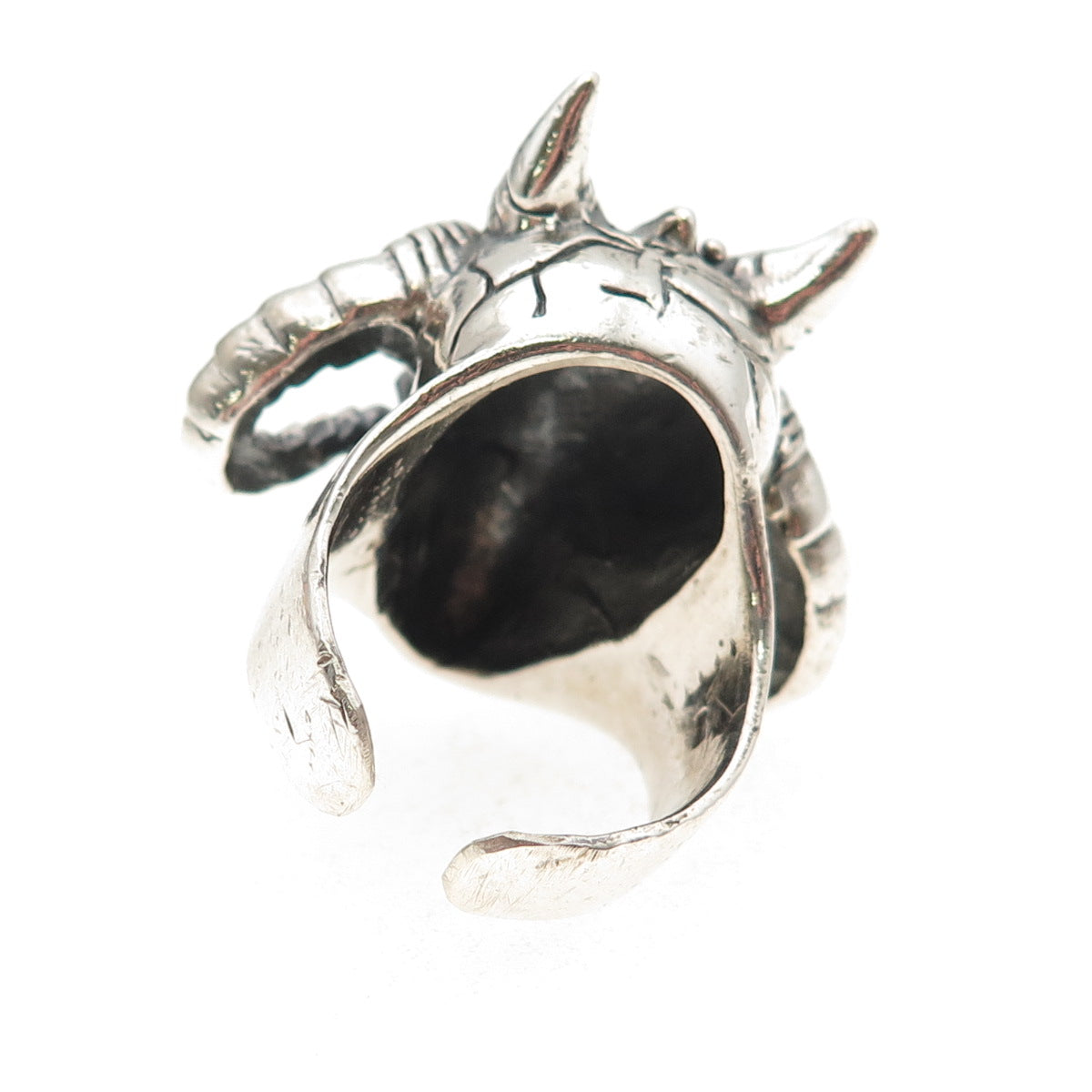 925 Sterling Silver Vintage Demon Skull Oxidized Adjustable Ring Size 9.5