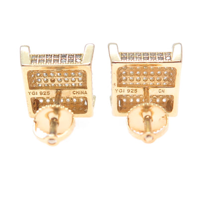 925 Sterling Silver Gold Plated Round-Cut C Z Square Stud Earrings