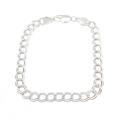 Han 925 Sterling Silver Italy Double Curb Link Bracelet 7.5"