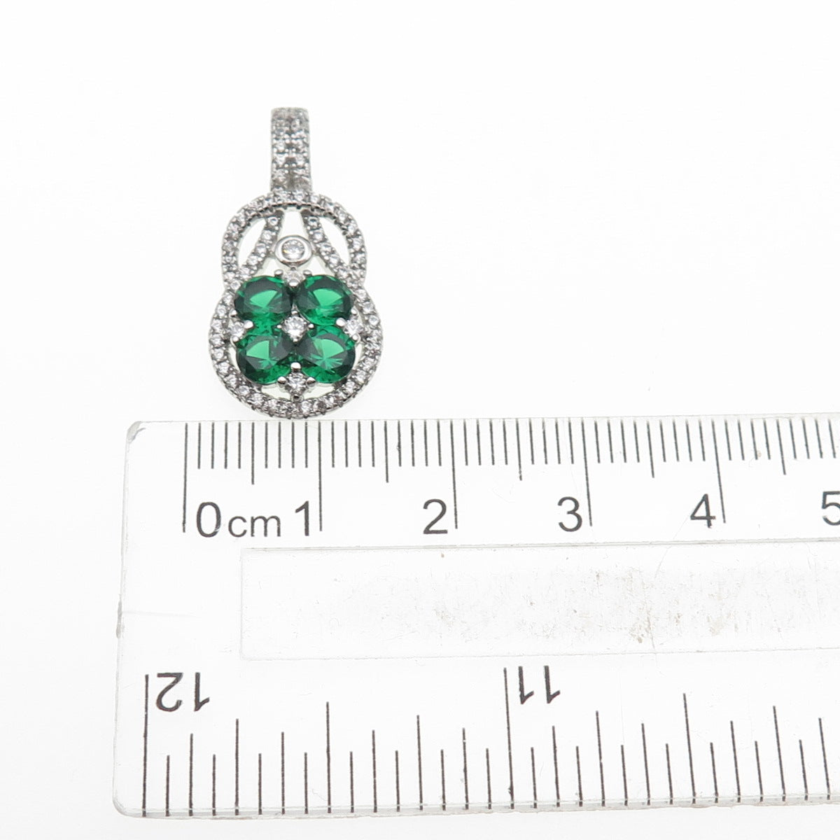 925 Sterling Silver Real Round-Cut Chrome Diopside & C Z Charm Pendant