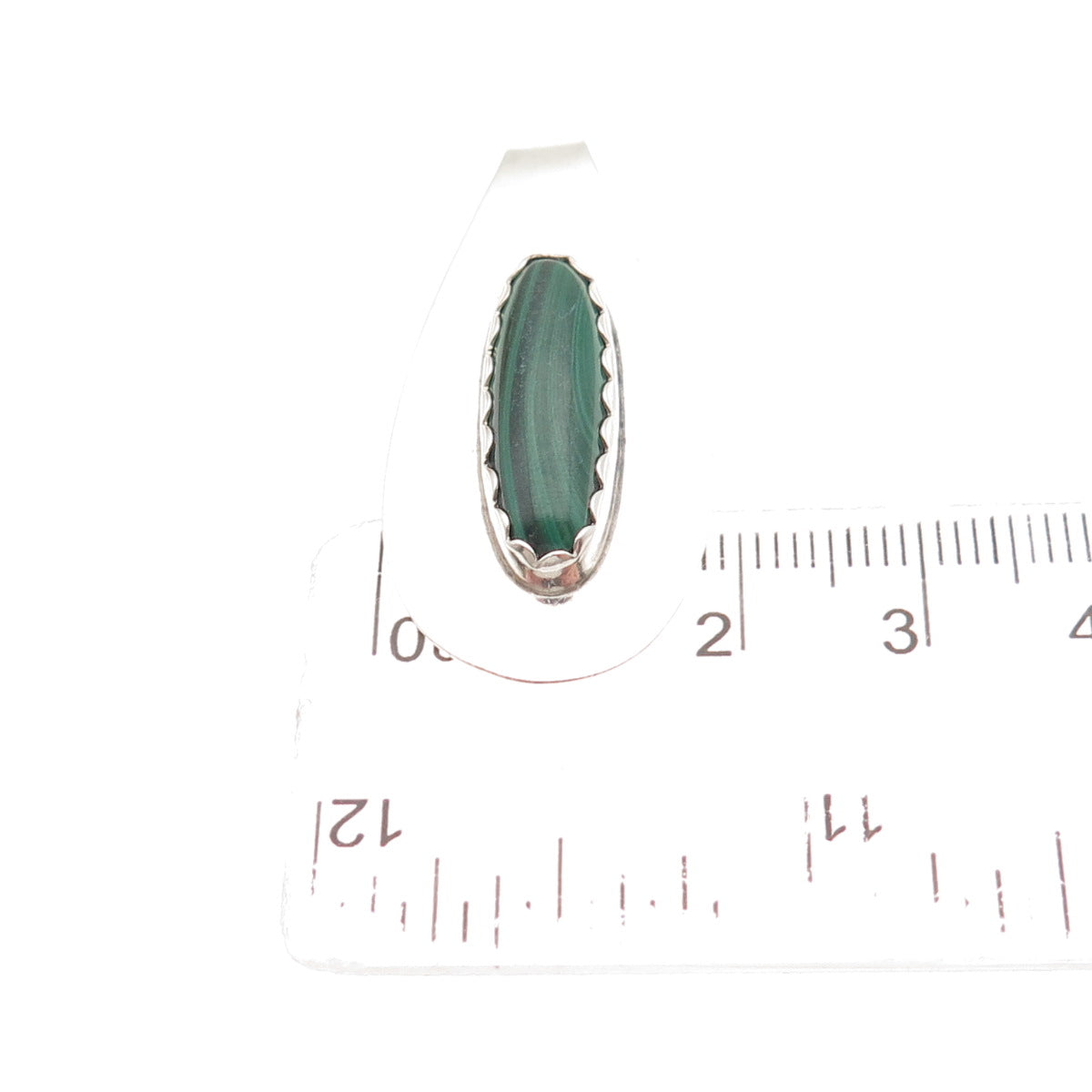 Old Pawn 925 Sterling Silver Vintage Southwestern Malachite Tribal Slide Pendant
