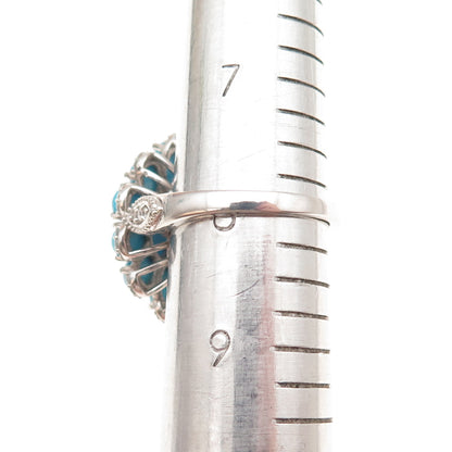Chuck Clemency 925 Sterling Silver Real Turquoise White Topaz Floral Ring Size 8
