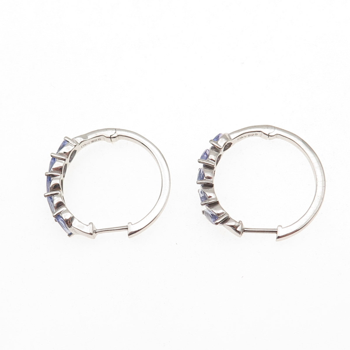D'Joy 925 Sterling Silver Real Marquise-Cut Tanzanite Hoop Earrings