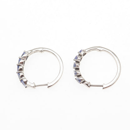 D'Joy 925 Sterling Silver Real Marquise-Cut Tanzanite Hoop Earrings