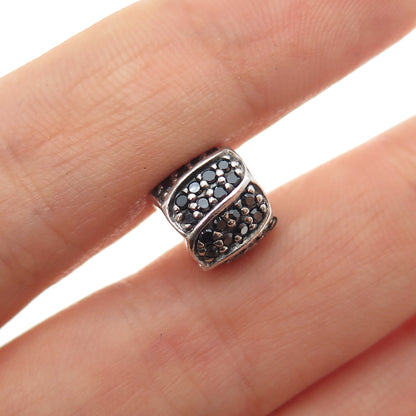 CHAMILIA 925 Sterling Silver Real Round-Cut Black Spinel Slide Bead Charm