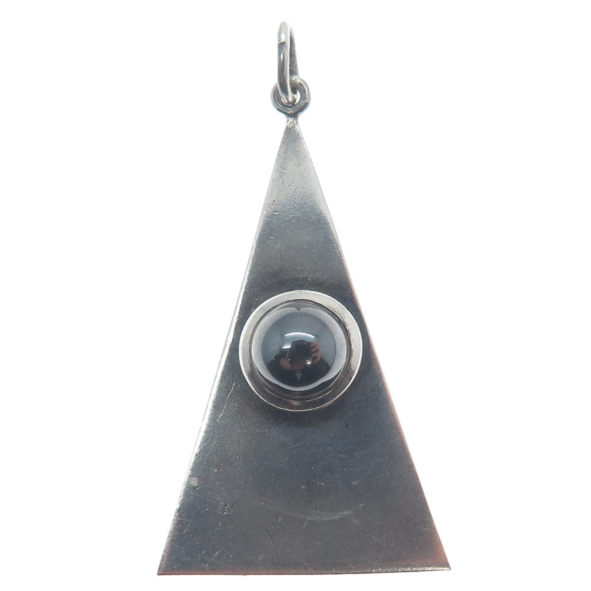 M&J SAVITT 925 Sterling Silver Vintage Real Hematite Gemstone Triangle Pendant