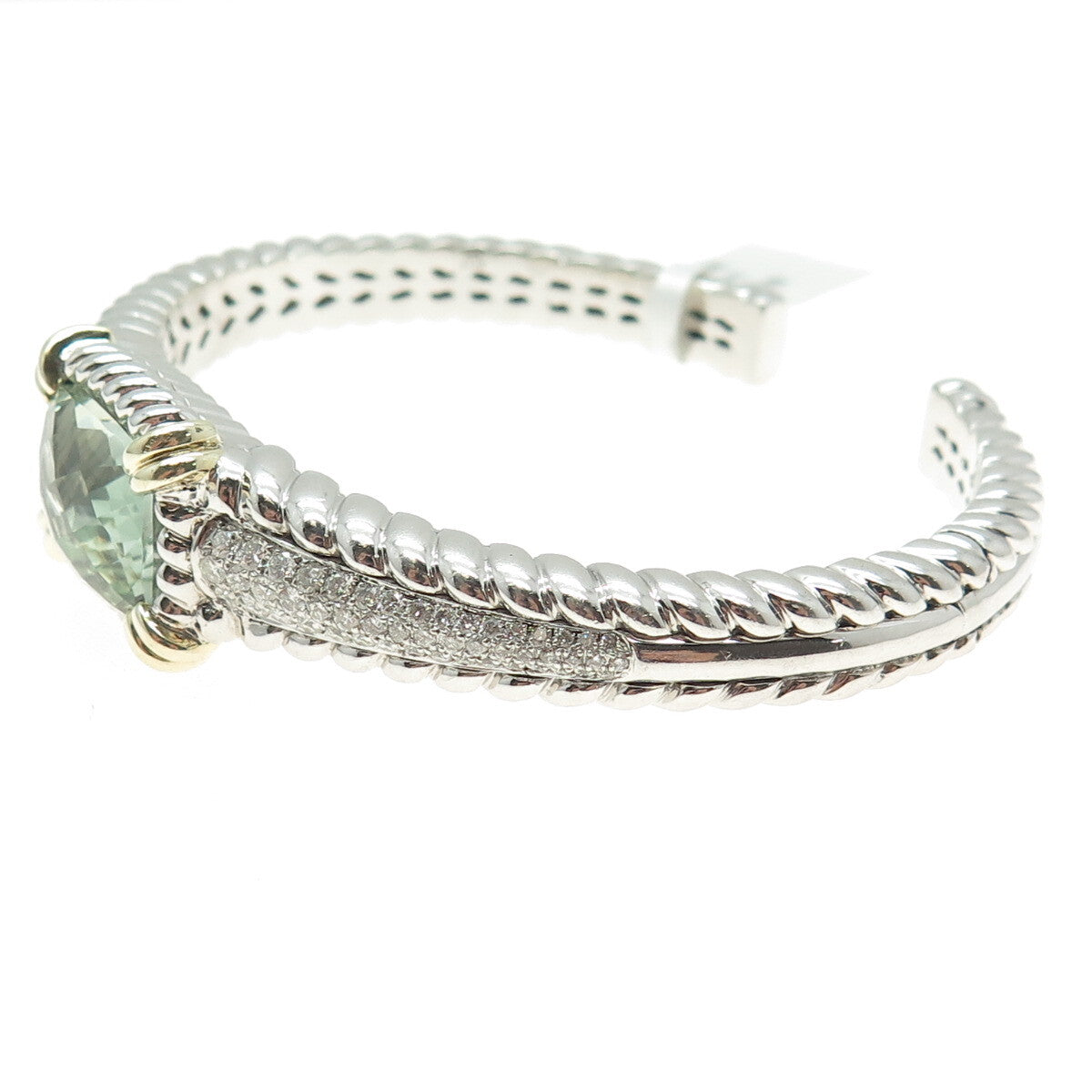 DANWAK 18K Gold Sterling 98-Diamond 1.17ct Green Amethyst 7.67ct Bracelet 6.75"
