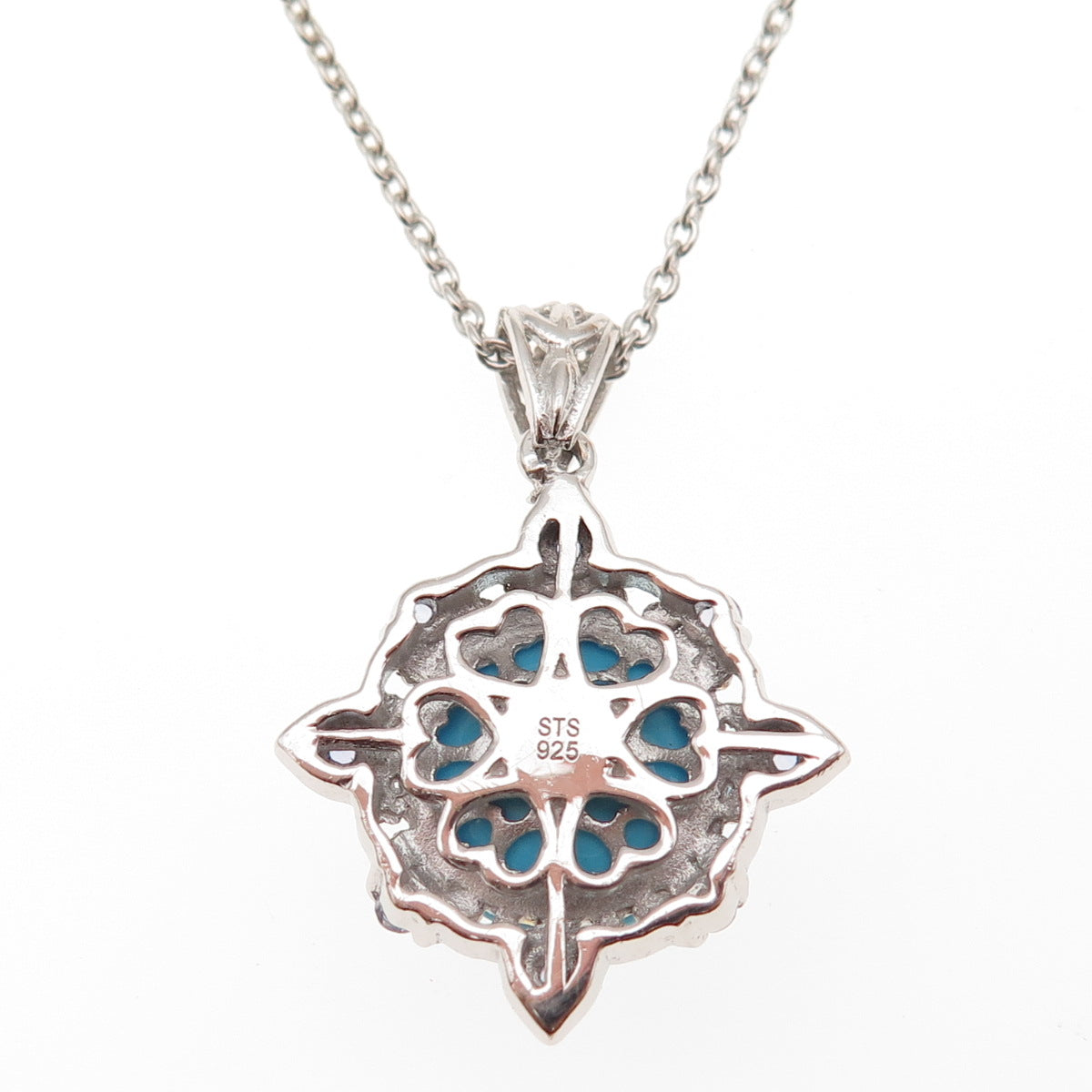 Chuck Clemency 925 Sterling Silver 2-Tone Real Turquoise Tanzanite Necklace 20"