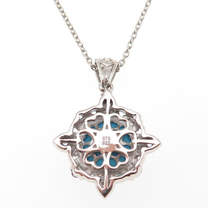 Chuck Clemency 925 Sterling Silver 2-Tone Real Turquoise Tanzanite Necklace 20"