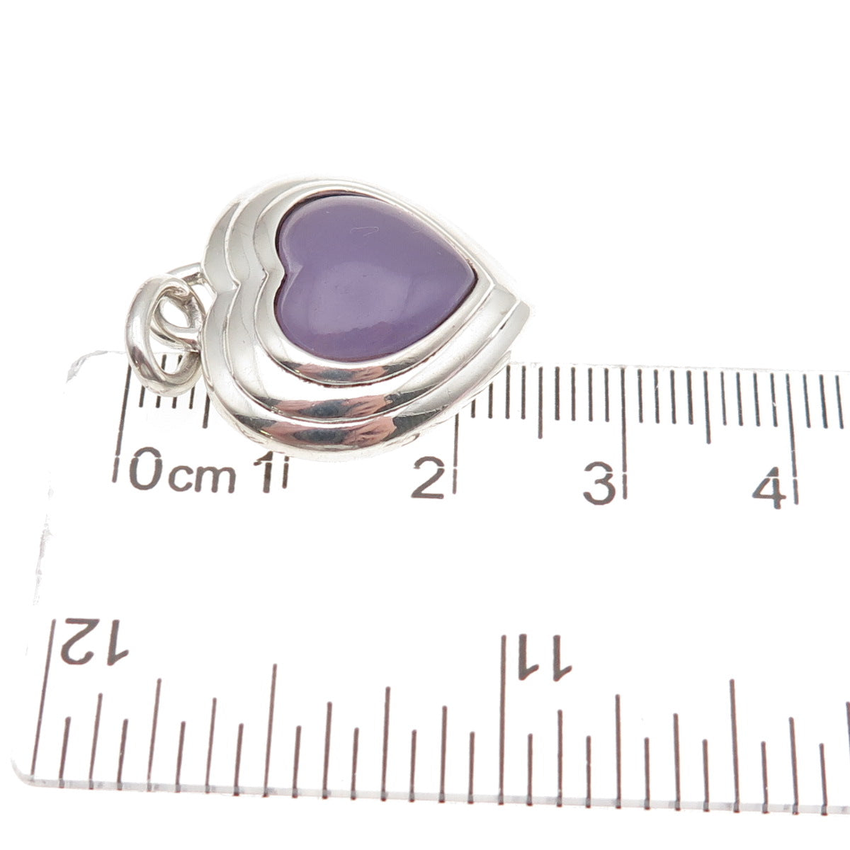 CNA Pranda 925 Sterling Silver Vintage Real Lavender Jade Heart Charm Pendant