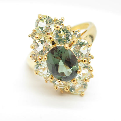 ROSS SIMONS Sterling Silver Gold Plated Green Amethyst & Tourmaline Ring Size 10