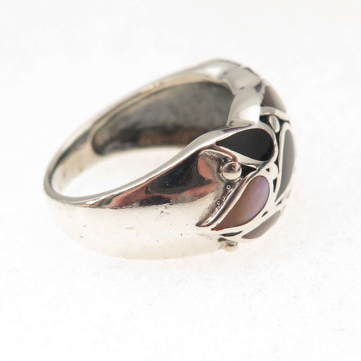Joseph Cleary 925 Sterling Silver Vintage Real Black Onyx & MOP Ring Size 8