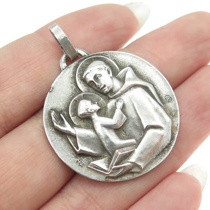 925 Sterling Silver Vintage St. Anthony Medal Religious Pendant