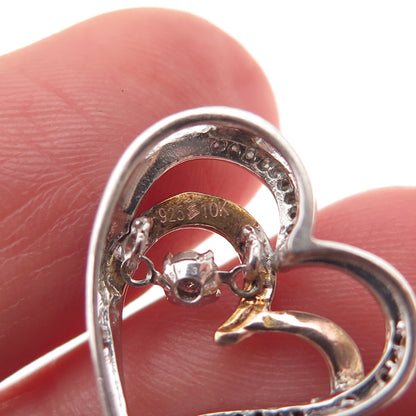 925 Sterling 10K Rose Gold Real Diamond Double Heart Mini Slide Charm Pendant