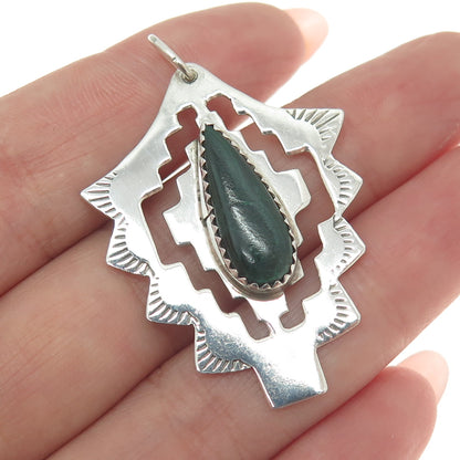 JOHN CHAVEZ NAVAJO Old Pawn 925 Sterling Silver Vintage Malachite Tribal Pendant