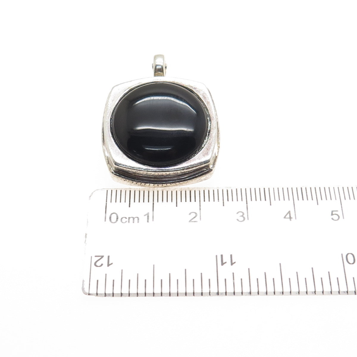 ELLE 925 Sterling Silver Vintage Real Cabochon Black Onyx Charm Pendant