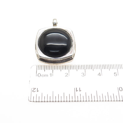 ELLE 925 Sterling Silver Vintage Real Cabochon Black Onyx Charm Pendant