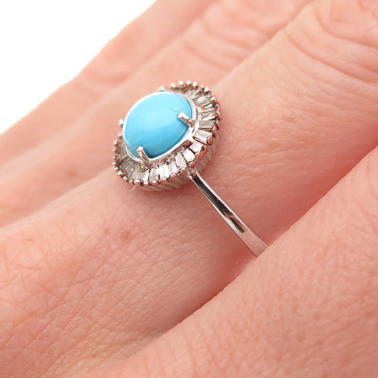 D'Joy 925 Sterling Silver Real Diamond & Sleeping Beauty Turquoise Ring Size 8