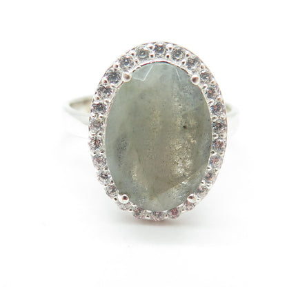 FRANK AHM 925 Sterling Silver Checkered Labradorite Gem & C Z Ring Size 6.25