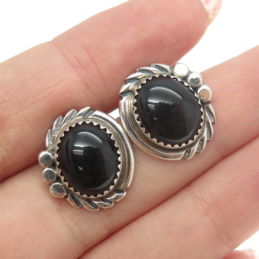 Old Pawn 925 Sterling Silver Vintage Southwestern Black Onyx Tribal Earrings