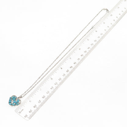 925 Sterling Silver Real Turquoise & White Topaz Heart Chain Necklace 16-18"