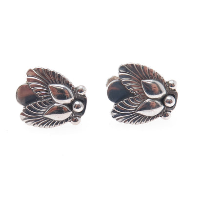 GEORG JENSEN 925 Sterling Silver Antique Denmark Floral Screw Back Earrings #110