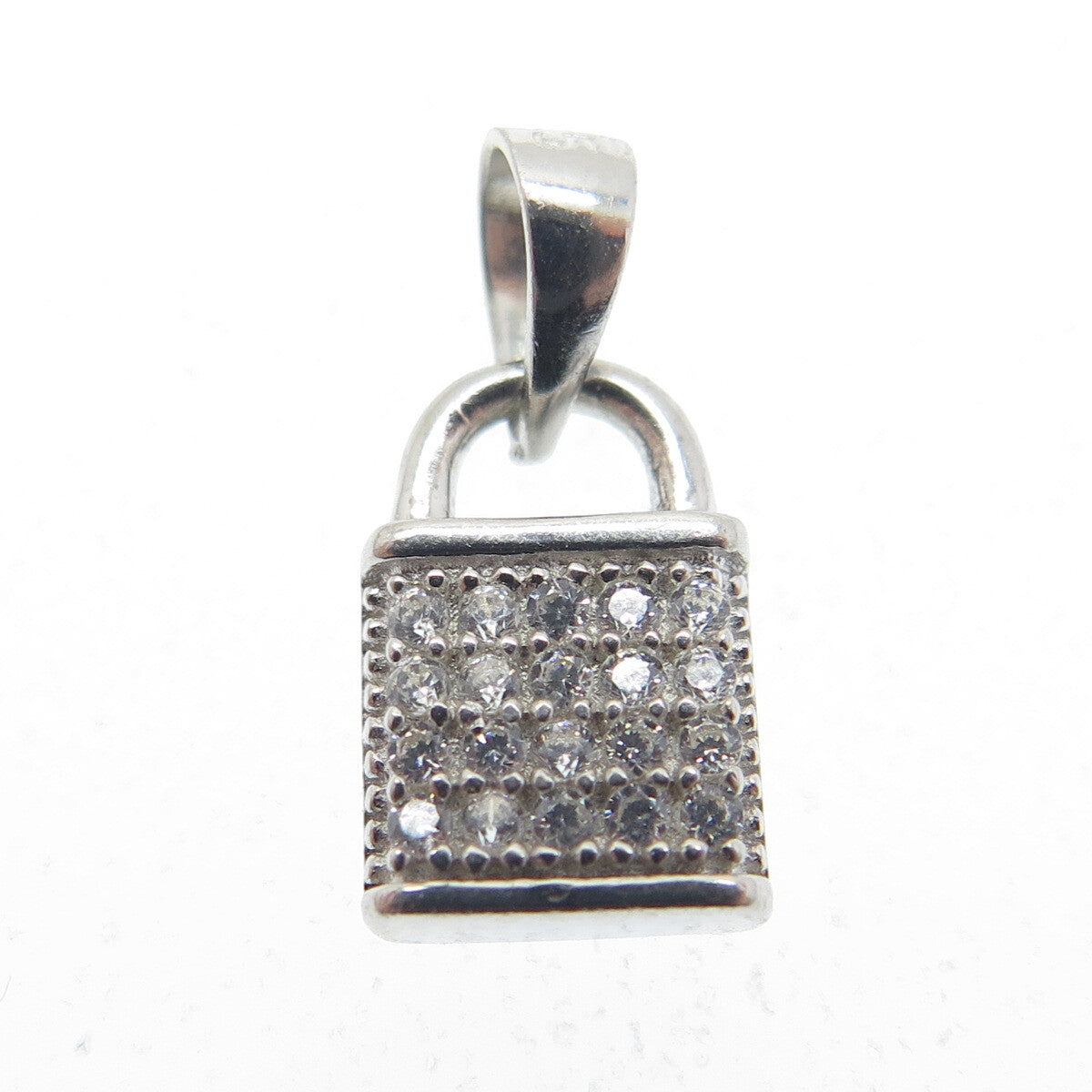 HAN 925 Sterling Silver Round-Cut C Z Lock Minimalist Charm Pendant