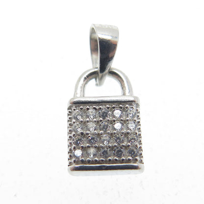 HAN 925 Sterling Silver Round-Cut C Z Lock Minimalist Charm Pendant