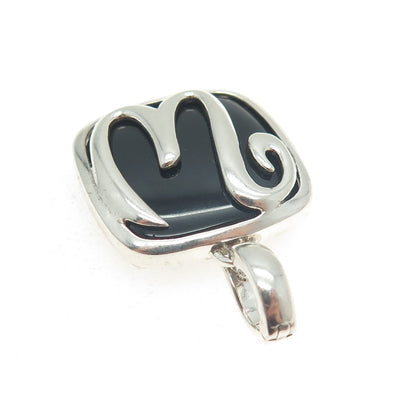 925 Sterling Silver Vintage Real Black Onyx Letter "W" Initial Pendant