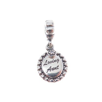 PANDORA 925 Sterling Silver Round-Cut C Z Loving Aunt Heart Dangle Charm