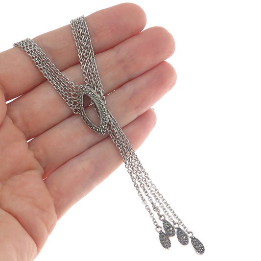 JUDITH JACK 925 Sterling Silver Vintage Real Marcasite Cable Lariat Necklace 18"