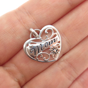 JCM Jacmel Mauritius 925 Sterling Silver Vintage Mom Heart Mini Charm Pendant