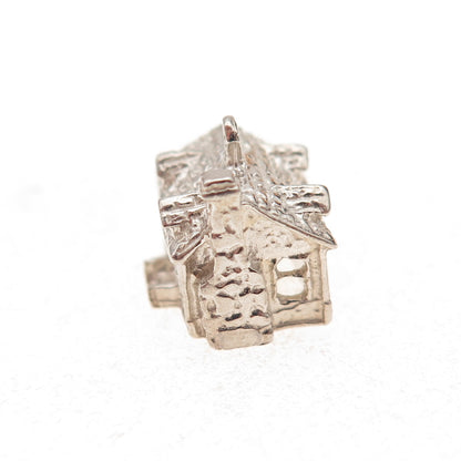 925 Sterling Silver Vintage House 3D Charm Pendant