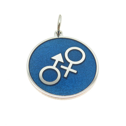 925 Sterling Silver Blue Enamel Male & Female Symbol Minimalist Charm Pendant